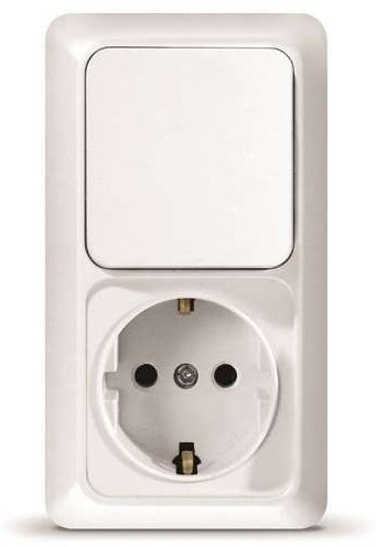 Блок ОП Олимп 1-кл. вык.+ роз. с заземл. верт. бел. UNIVersal UNIVERSAL О0038 (1 шт.)