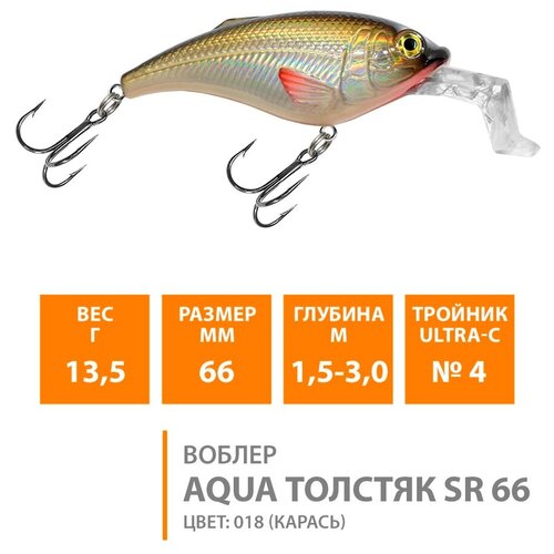 фото Воблер для рыбалки плавающий aqua толстяк sr 66mm 13,5g заглубление от 1,5 до 3m цвет 018