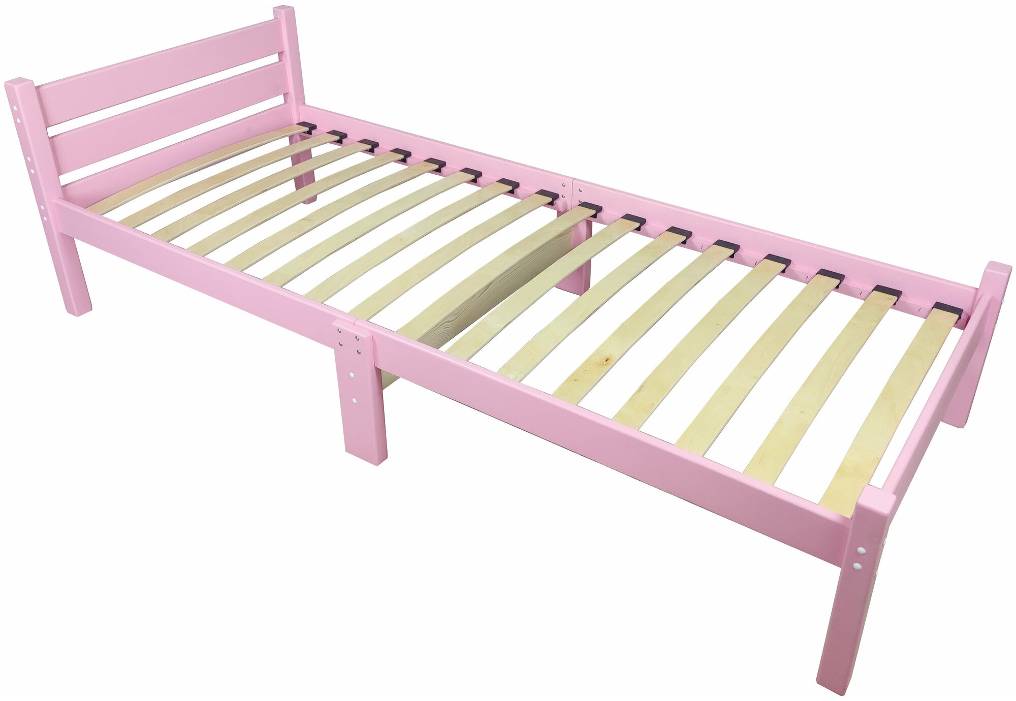 Кровать односпальная с ортопедическим основанием для взрослых из сосны 80х190 см, розовая