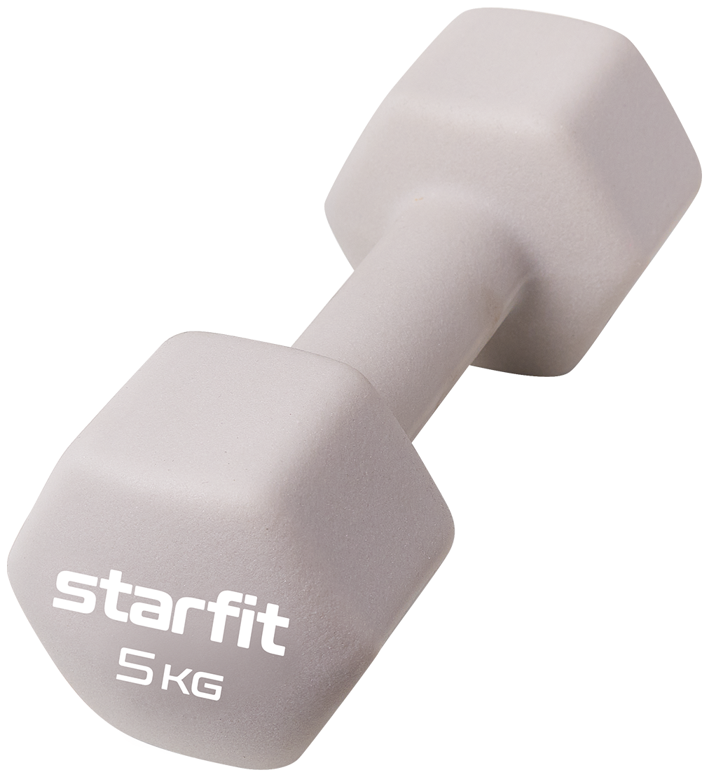 Гантель неопреновая STARFIT DB-201 5 кг, тепло-серый пастель, пара