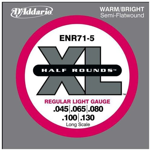 Half Rounds Комплект струн для 5-струнной бас-гитары, Regular Light, 45-130, D'Addario ENR71-5