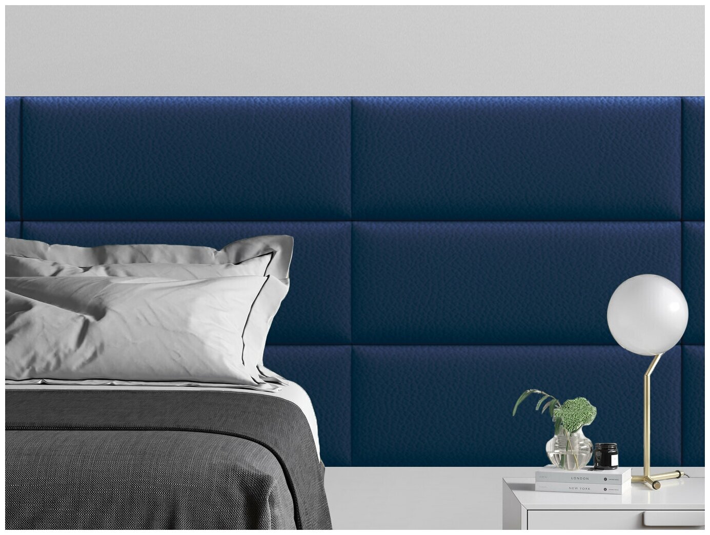 Мягкое изголовье кровати Eco Leather Blue 30х80 см 1 шт.