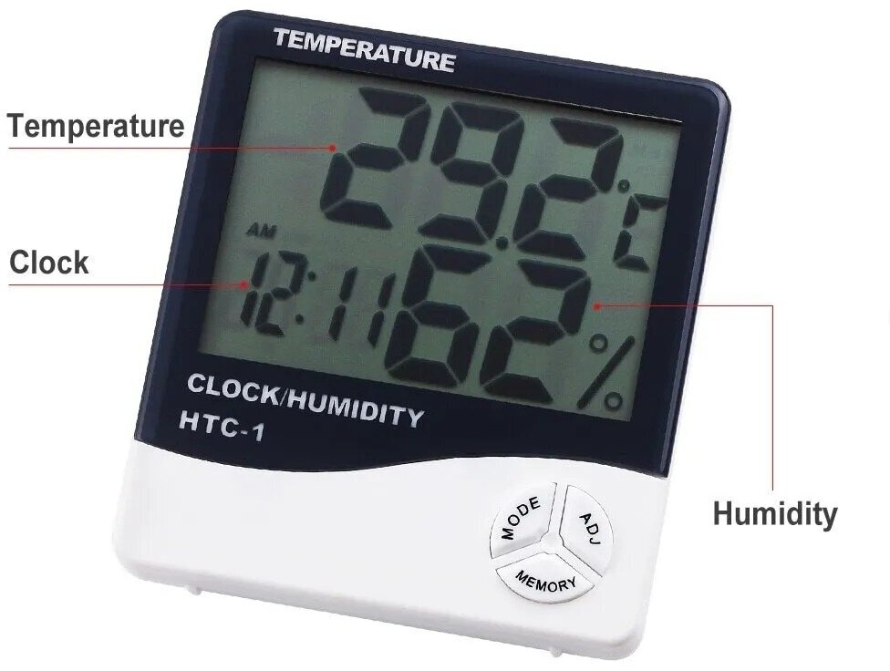 Погодная метеостанция 5в1/Цифровой термометр-гигрометр/Компактный портативный термометр гигрометр с LCD дисплеем HTC-1 Белый - фотография № 3