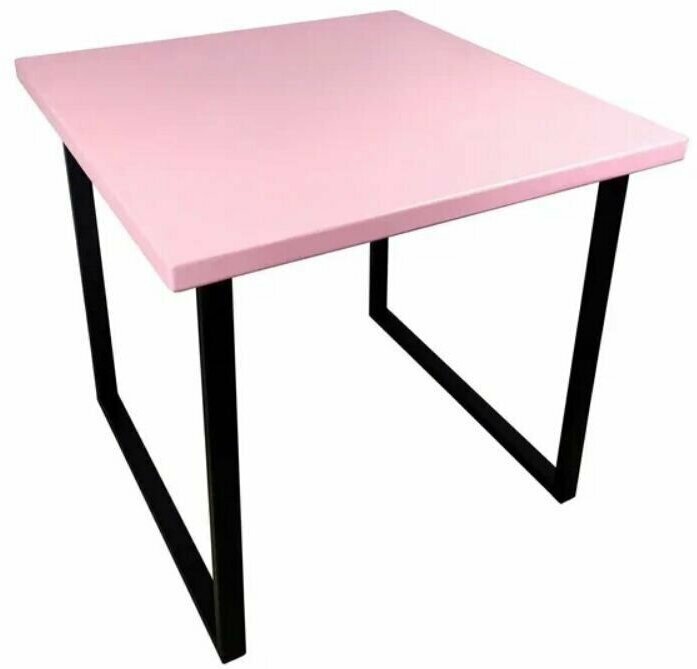 Стол кухонный Loft квадратный со столешницей розового цвета из массива сосны 40 мм и черными металлическими ножками 70x70х75 см