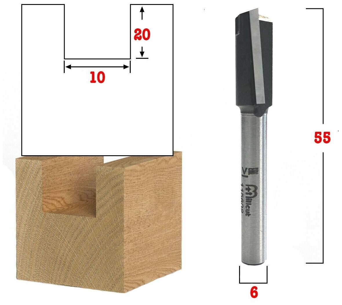 Фреза для петель и замков Z2+1 D=10x20x55 S=6 Millcut 115602