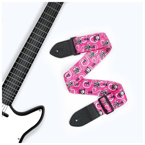 Ремень для гитары, розовый, кошечки, длина 60-117 см, ширина 5 см ремень для гитары черный инструменты длина 60 117 см ширина 5 см 1 шт