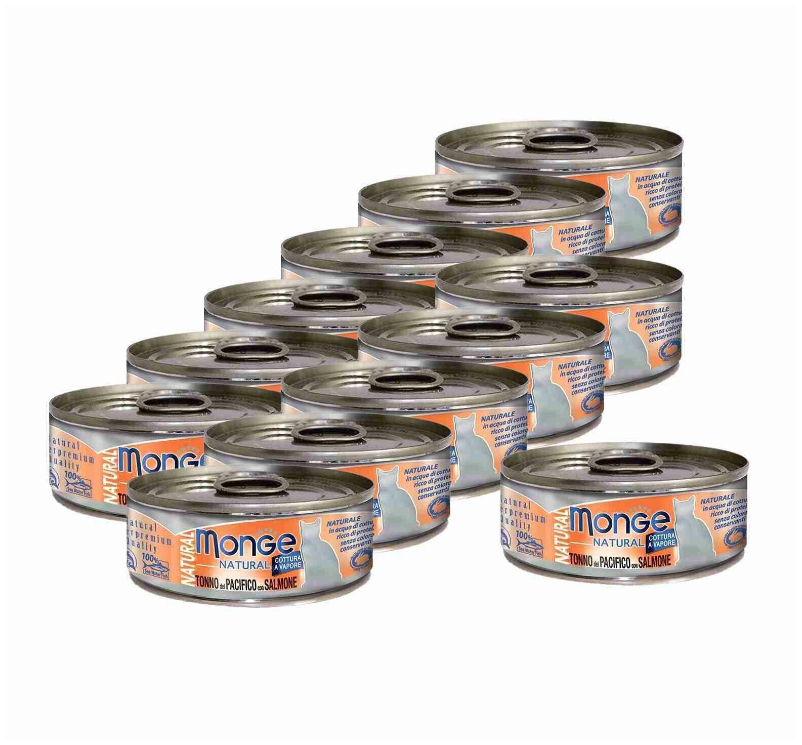 Monge Cat Natural консервы для кошек тихоокеанский тунец с лососем 12шт по 80г - фотография № 3