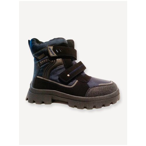 Детские зимние ботинки Микаса, комбинированные искусственные материалы, шерстяной мех, черный/синий, размер 40 (по стельке 25-25,5 см)