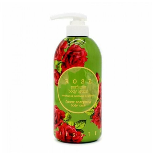 Купить Jigott Лосьон молочко для тела с ароматом розы увлажнение, питание и смягчение сухой чувствительной кожи после душа, 500 мл Корея, зеленый