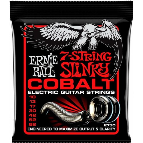 набор струн ernie ball 2730 7 string slinky cobalt 1 уп Струны для электрической гитары Ernie Ball Cobalt Skinny Top Heavy Bottom 7 (10-13-17-30-42-52-62), P02730