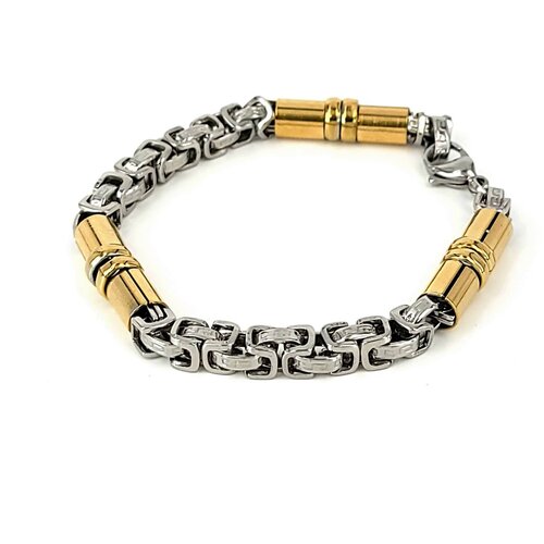 комплект цепь и браслет для мужчин в византийском стиле комплект цепочка браслет в серебристо черном цвете Браслет-цепочка, размер 20 см, размер one size, золотистый, серебристый