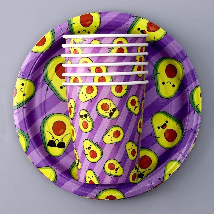 Набор бумажной посуды "Авокадо", 6 тарелок, 6 стаканов 9200250 . - фотография № 7