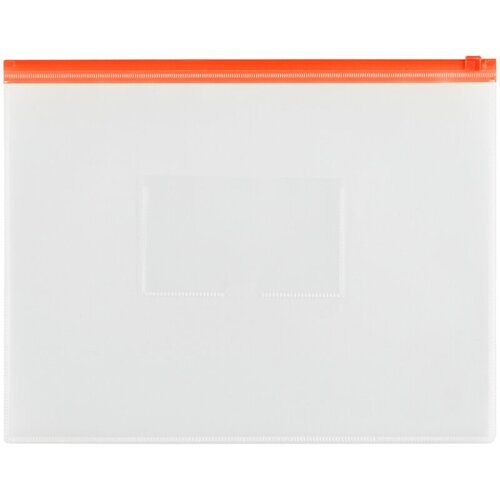 Папка-конверт на zip-молнии OfficeSpace А4, полипропилен, 150мкм, прозрачная, карман, молния красная