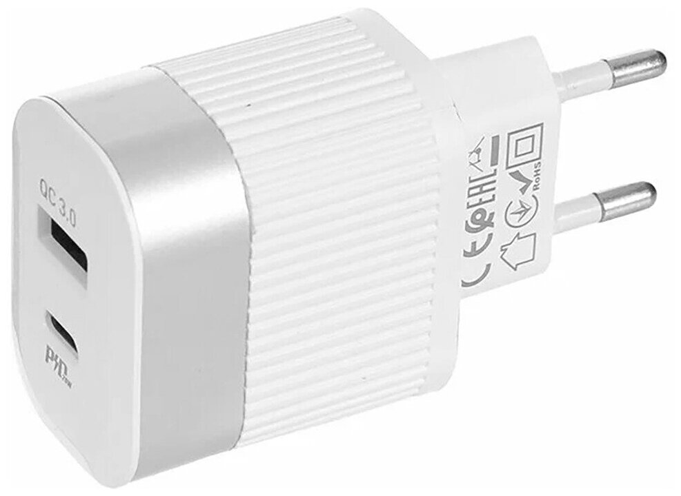 Сетевое зарядное устройство Hoco RC4, USB+Type-C, PD20W+QC3.0, белый - фото №2