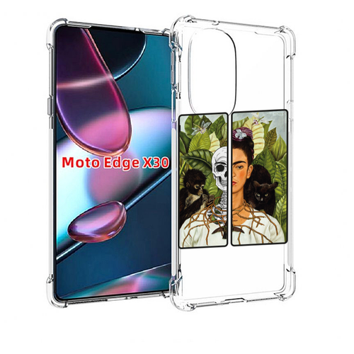 Чехол MyPads сдвоенная картинка девушка скелет для Motorola Moto Edge X30 задняя-панель-накладка-бампер