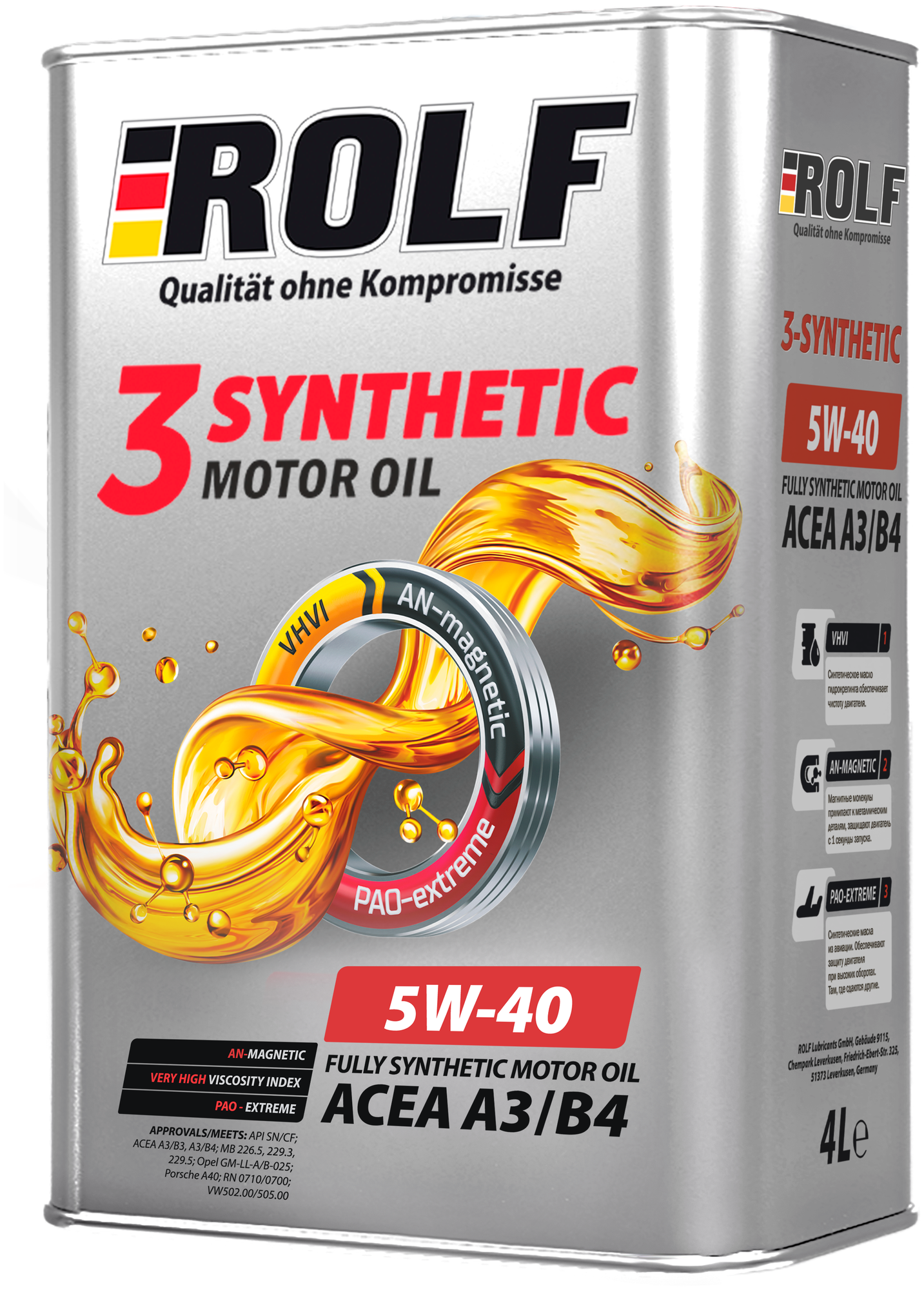 ROLF Масло Моторное Rolf 3-Synthenic 5w-40 Acea A3/B4 Синтетическое 4 Л 322551