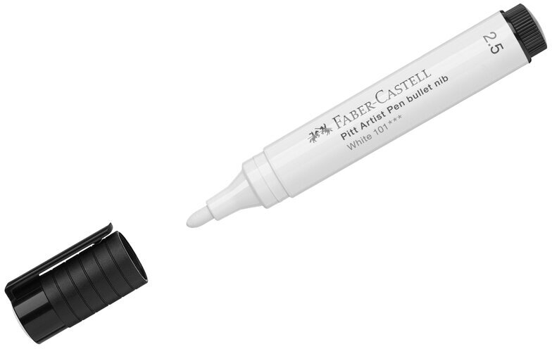 4 шт, Ручка капиллярная Faber-Castell "Pitt Artist Pen" 101 белый, 2,5мм, пишущий узел "пуля"