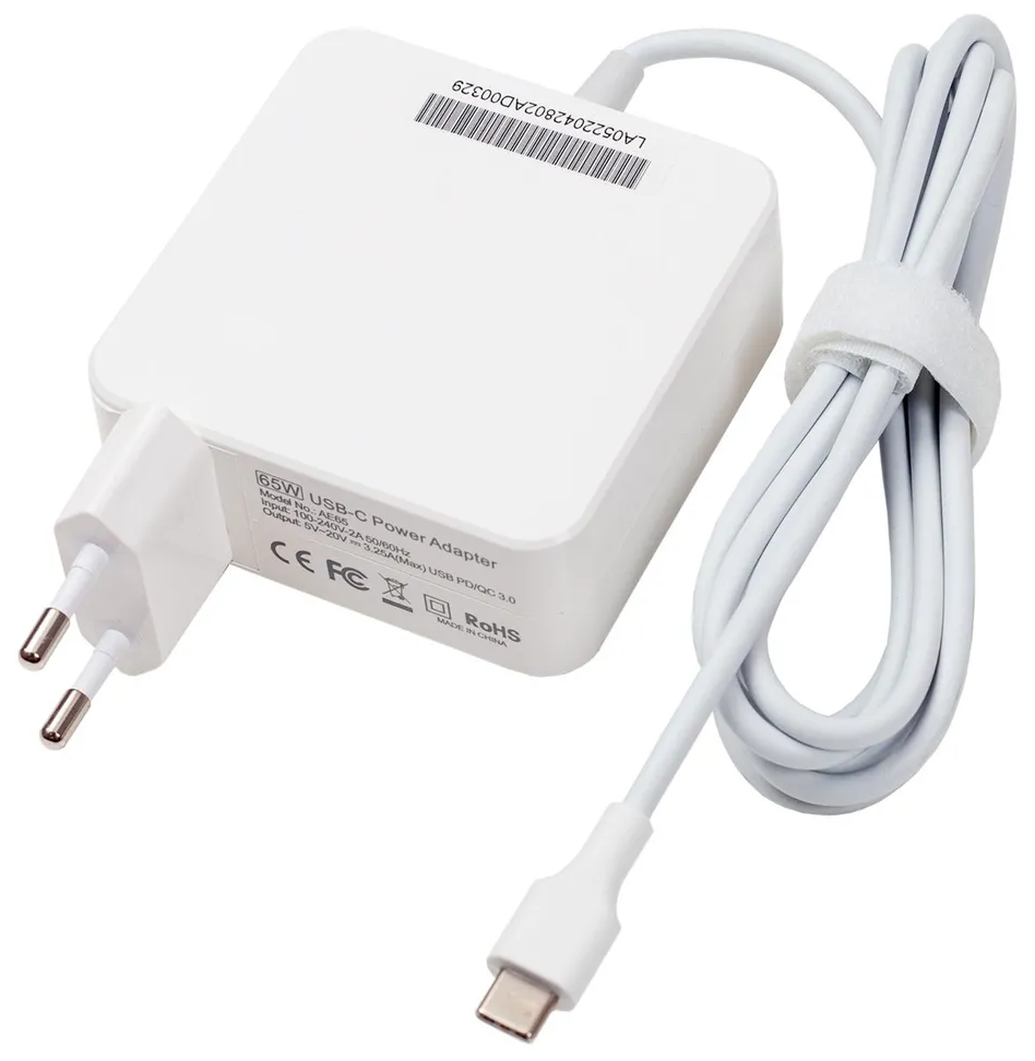 Блок питания для ноутбука 20V, 3.25А max, 65W max (USB Type-C) для Asus, Apple, Dell, Lenovo ThinkPad Yoga, Honor MagicBook Xiaomi RedmiBook ZenBook