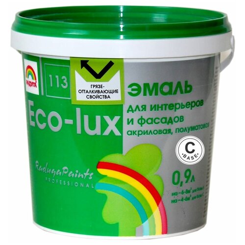 Краска эмаль универсальная акриловая Eco-Lux Эко-Люкс вд-ак 113 для интерьеров и фасадов 0.9л база C для наружных и внутренних работ без запаха