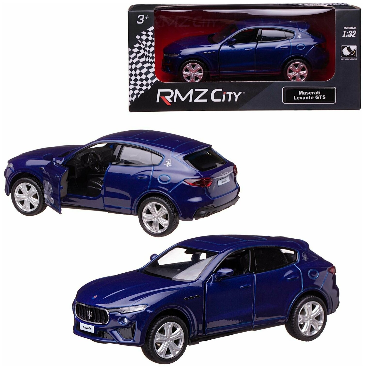 Машинка металлическая Uni-Fortune RMZ City серия 1:32 Maserati Levante GTS 2019, инерционная, цвет синий, двери открываются