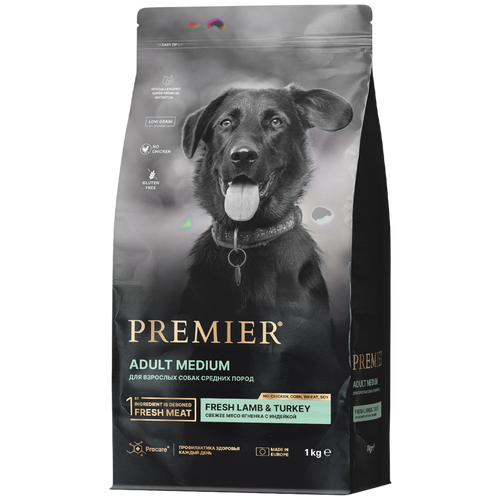 Сухой корм для взрослых собак Premier при чувствительном пищеварении, ягненок с индейкой 1 уп. х 1 шт. х 1 кг (для средних и крупных пород)
