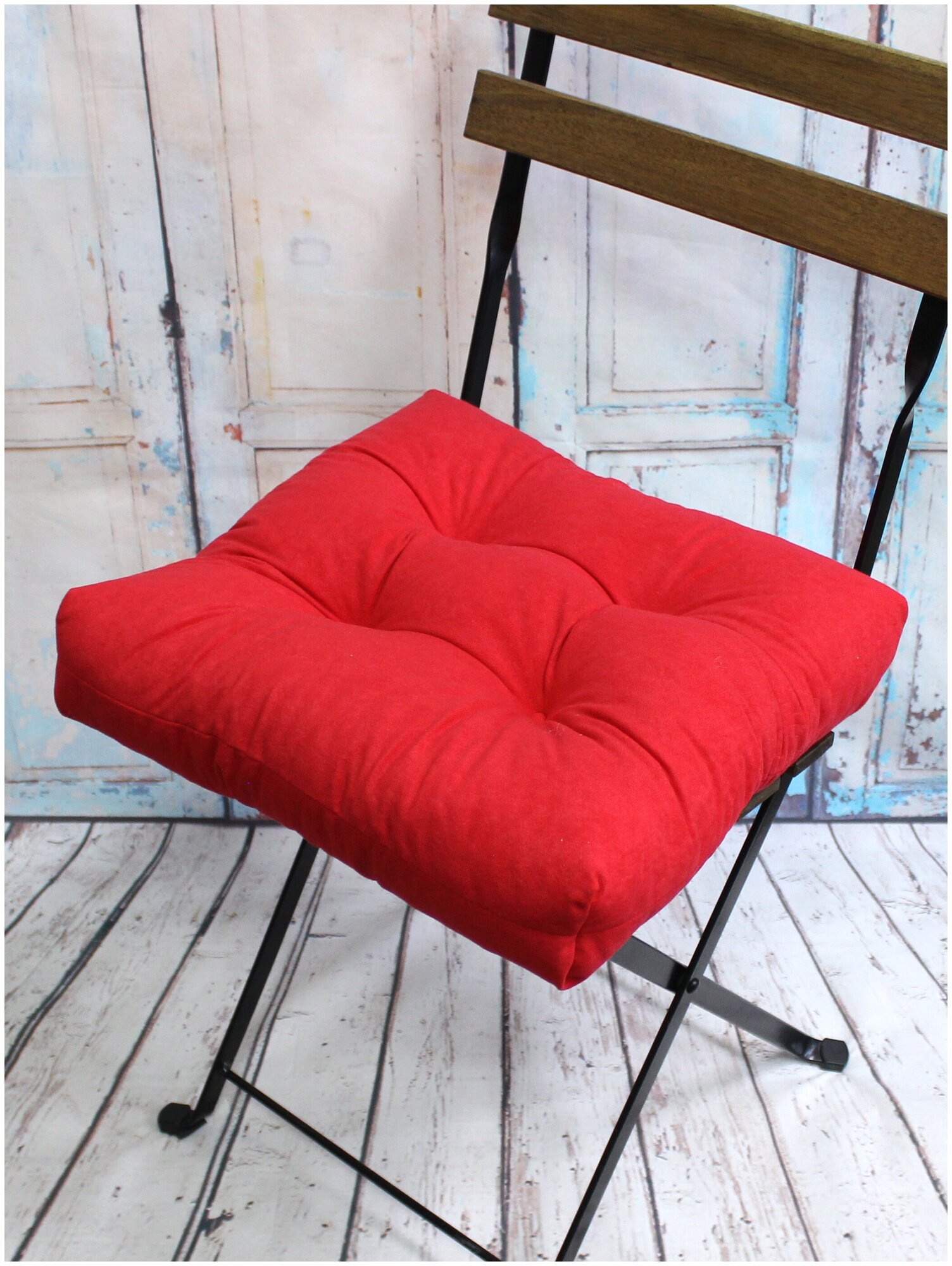 Подушка для сидения на стул без завязок MATEX VELOURS ярко-красный, чехол не съемный, ткань велюр, 40х40 см
