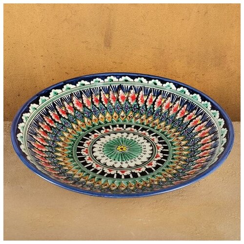 Ляган круглый глубокий, диаметр 33 см, блюдо из керамики, узбекская посуда, тарелки для сервировки