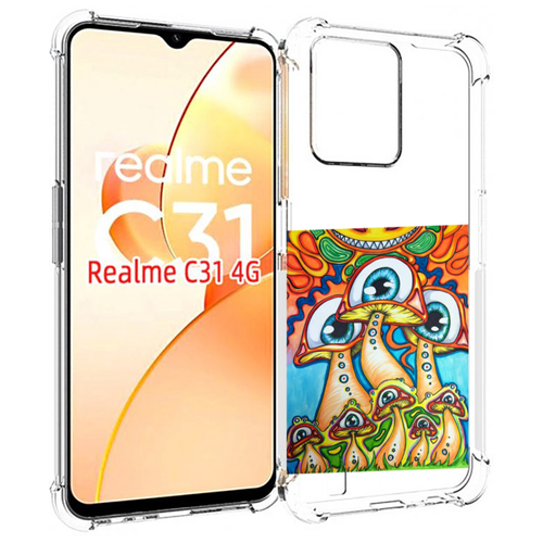 Чехол MyPads грибы с глазами для OPPO Realme C31 задняя-панель-накладка-бампер