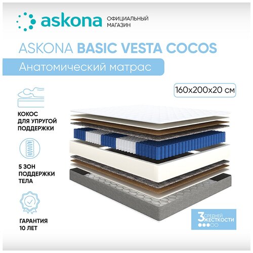 Матрас анатомический ASKONA (аскона) Basic Vesta Cocos 80х200