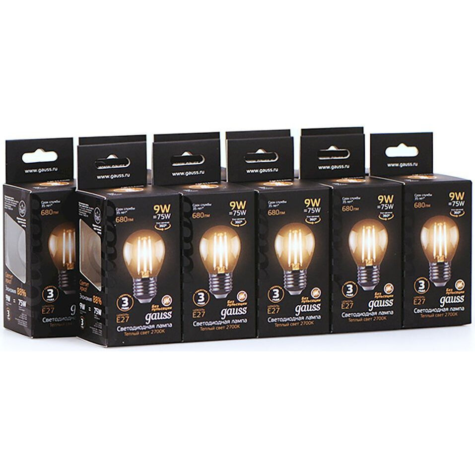 Светодиодная лампа GAUSS LED Filament Шар E27 9W 680lm 2700K (упаковка 10 шт.) - фотография № 13