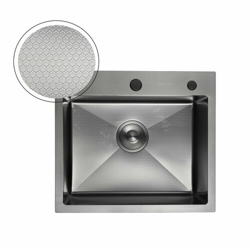 фото Мойка кухонная нержавеющая рифленая сталь с pvd покрытием графит wisent w35044bd-s с дозатором warwolf