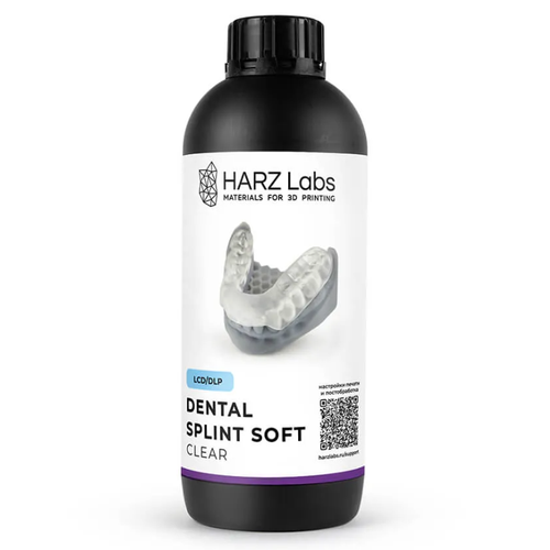 Фотополимерная смола HARZ Labs Dental Splint Soft, прозрачный (1000 гр) фотополимер harz labs dental splint soft 1кг