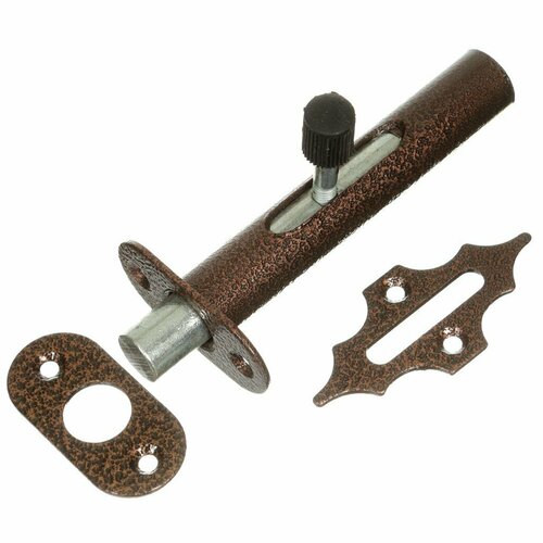 Засов врезной Делга 00007018, круглый ригель, медь, Россия