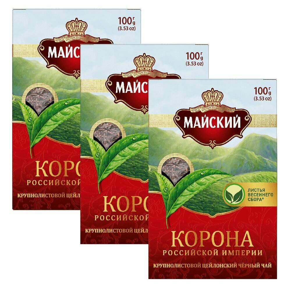 Чай черный Майский Корона Российской Империи листовой, 100 г х 3 упак