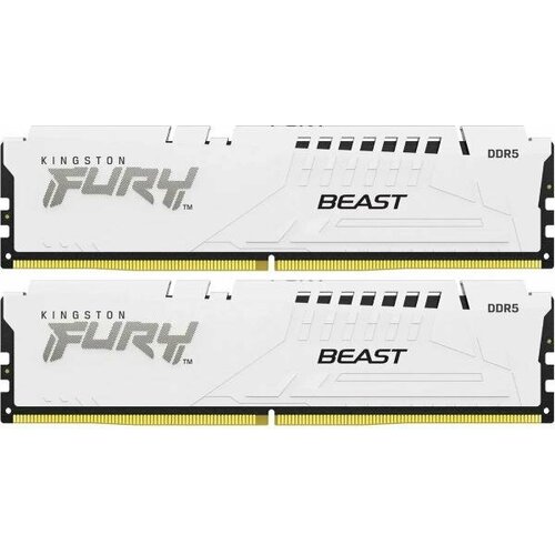 Оперативная память для компьютера 64Gb 2x32Gb PC5-41600 5200MHz DDR5 DIMM CL40 Kingston Fury Beast White KF552C40BWK2-64 27770₽