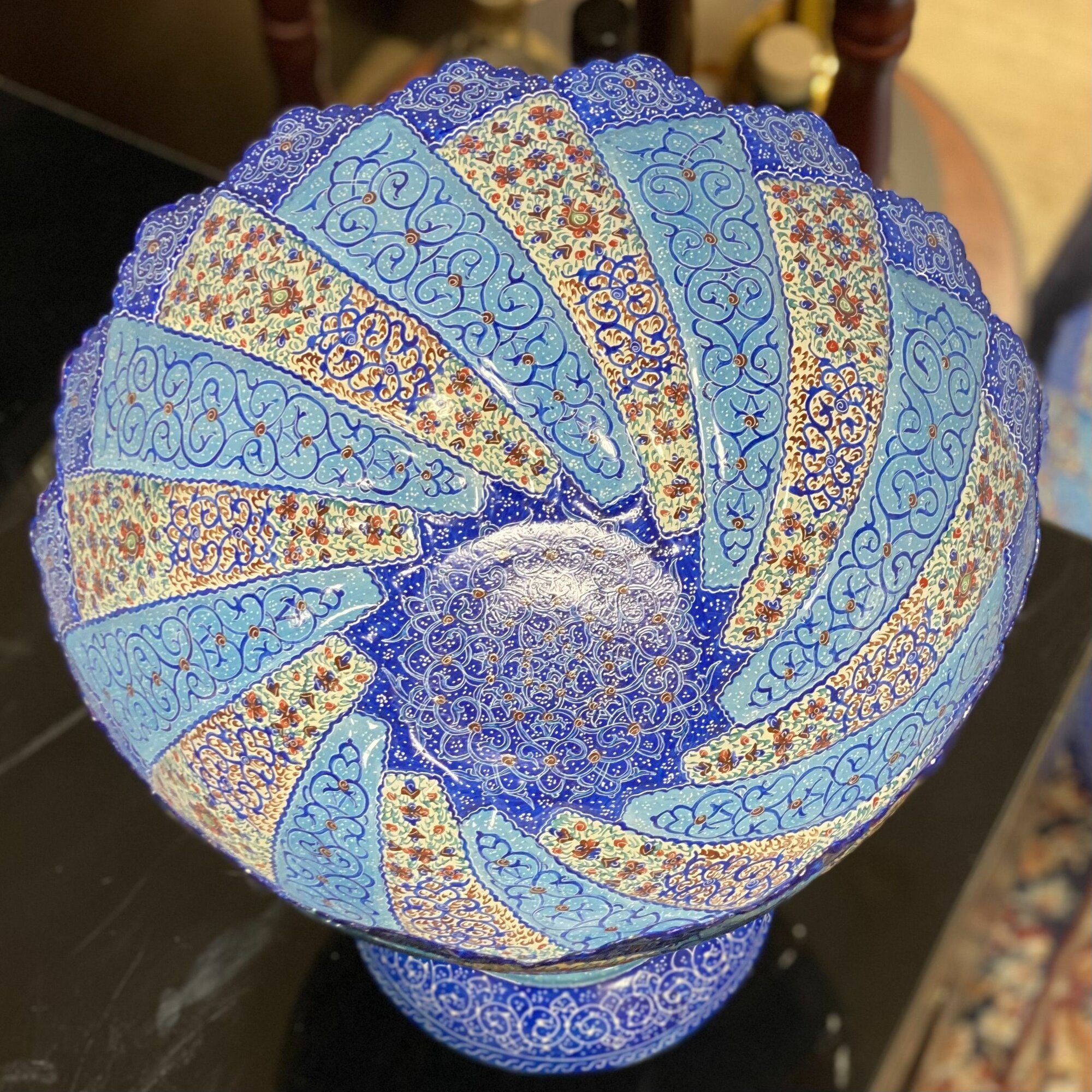 Фруктовница Персидский Базар "Минакари", металл, ручная роспись, 28см, голубой/темно-синий — фото 1