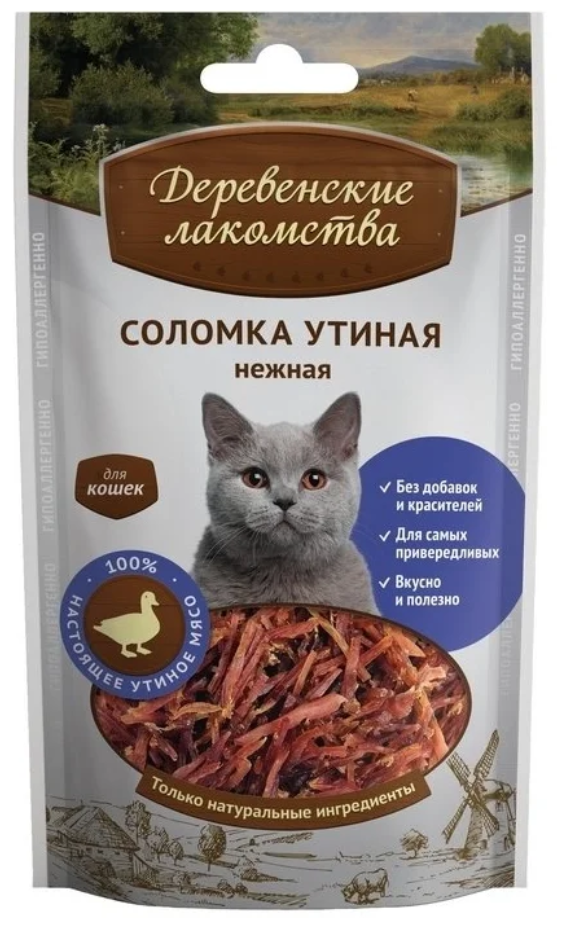 Деревенские лакомства Соломка утиная нежная для кошек - 45 г