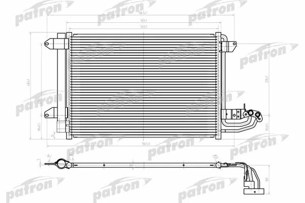 Радиатор кондиционера для Шкода Октавия А5 2004-2009 год выпуска (Skoda Octavia A5) PATRON PRS1156