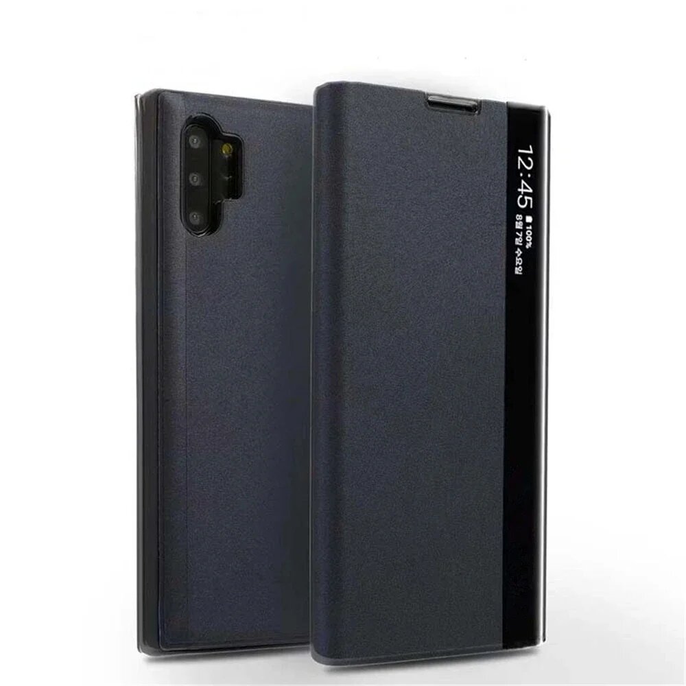 Откидной чехол Smart APP для Samsung Galaxy S25 S24 S23 S22 S21 S20 FE Note 20 Ultra S10 S9 Note 10 Plus, кожаные чехлы с видом на окно, Black, Note 10 Plus