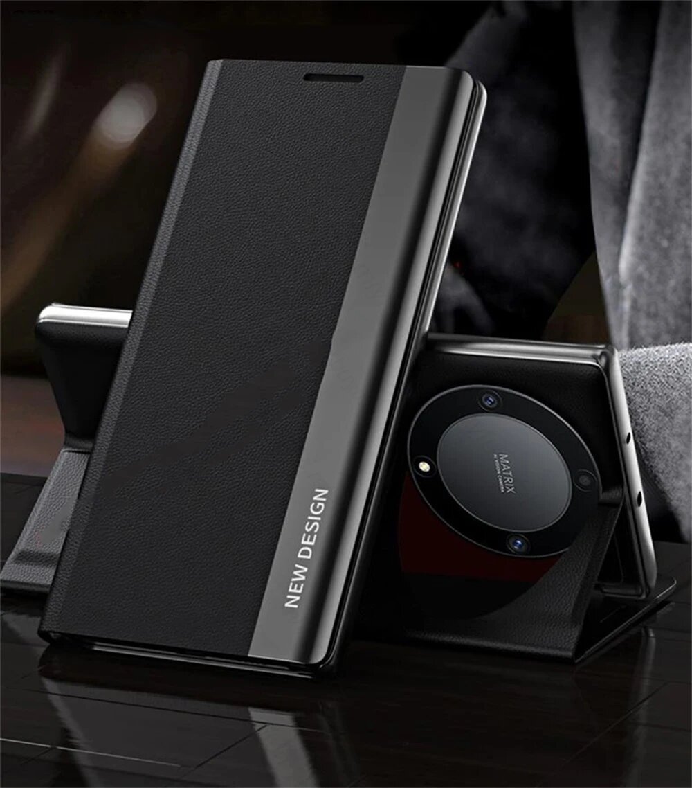 Для Honor X9b 5G Чехол Book Style Гальваническая кожа Flip On HonorX9a Honar Honer X9b X 9b X9 b 5G Магнитный держатель Подставка Coque, Black-06, For Honor X9b 5G
