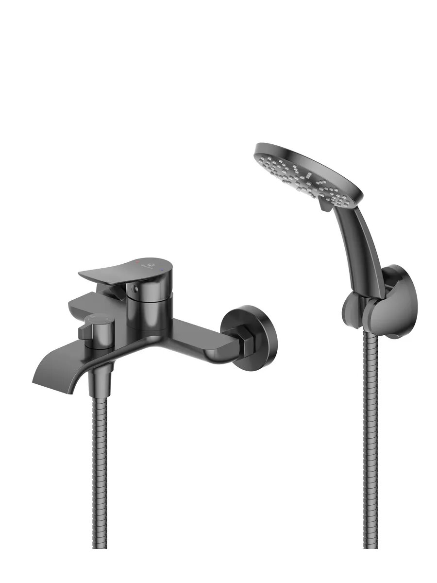 Смеситель для ванны с коротким изливом, латунь, серый графит — фото 1