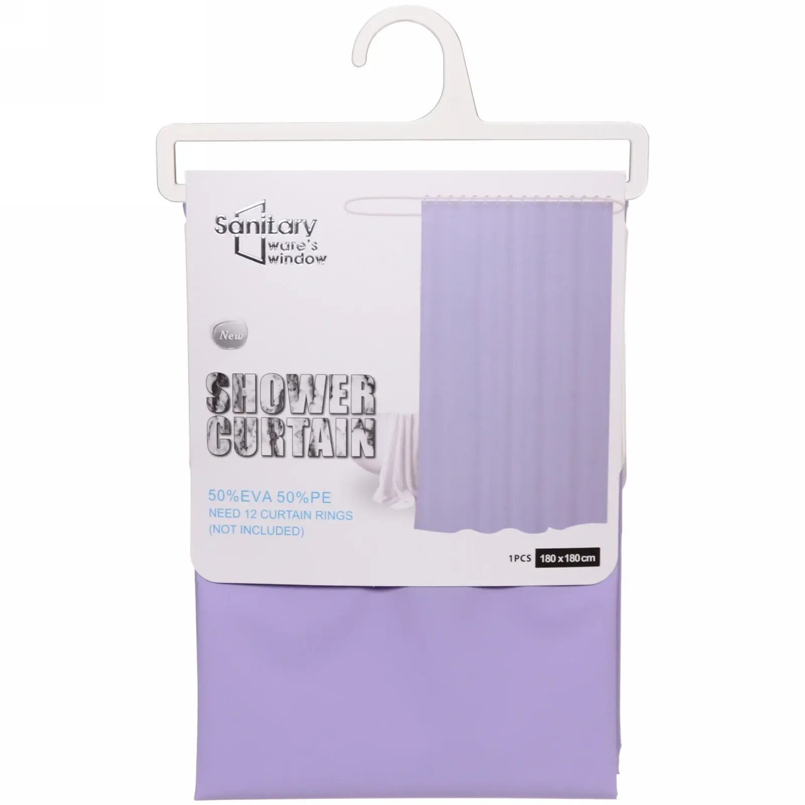 Штора для ванной 180x180 см эва/pe водоотталкивающая лавандовый цвет без колец