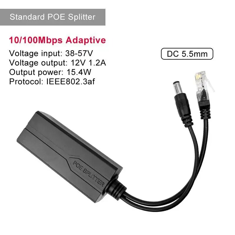 Стандартный разветвитель POE от 48 В до 5 В, 12 В, 1,2 А, 2,2 А, Micro USB tpye-C 100 м/1000 м, инжектор для камеры POE, источник питания для Huawei Hikvision, 100M DC12V 1.2A, 5PCS