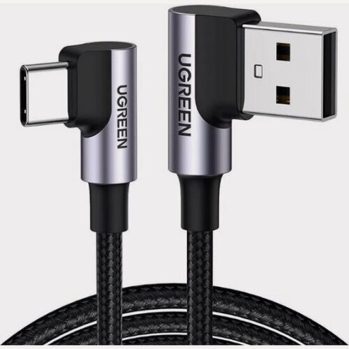 Изображение товара Кабель Ugreen US176 Right Angle USB-A - USB-C, угловой, 2м, серо-черный(20857)