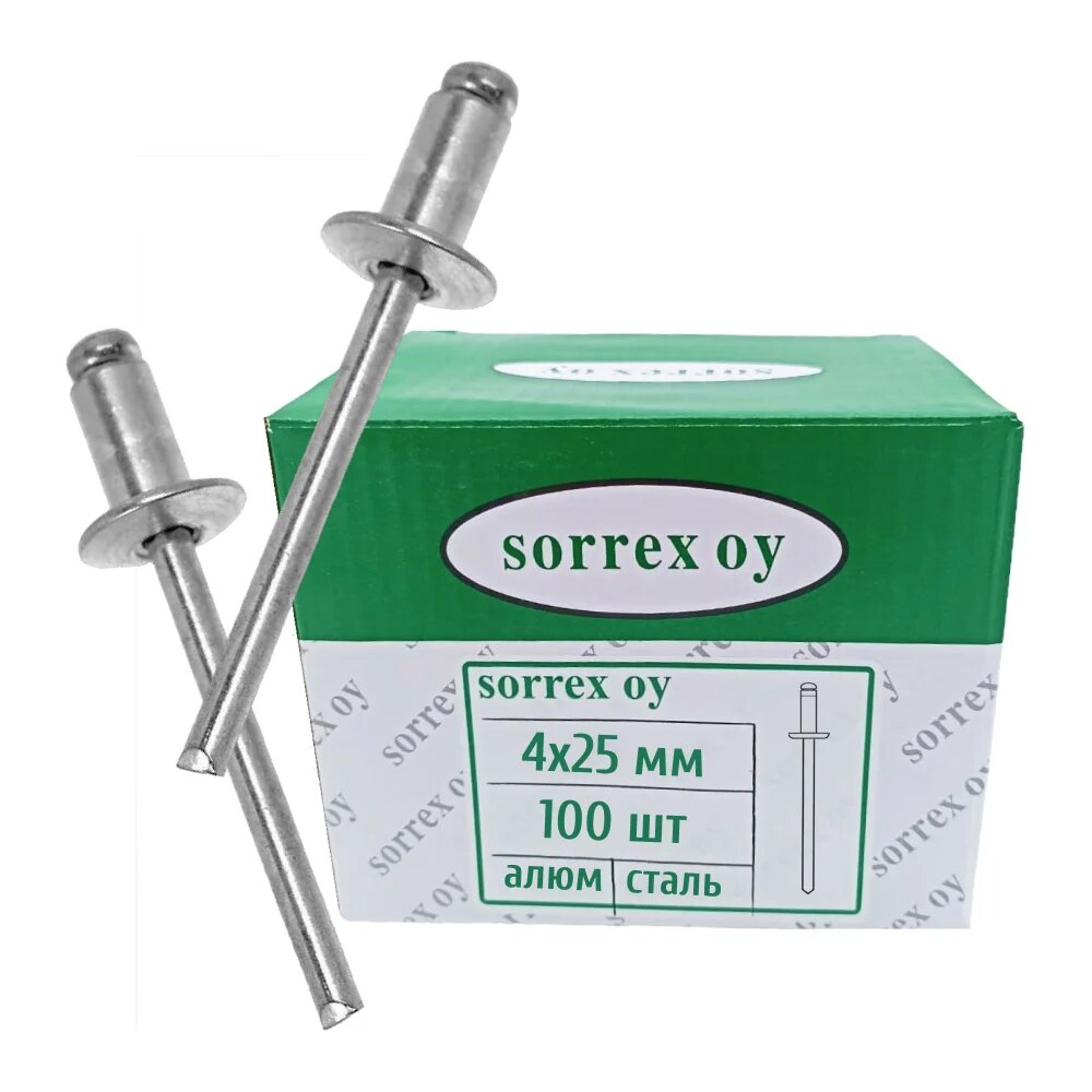 SORREX Заклепка вытяжная алюминий/сталь 4x25 OY (100штук) 2ASD 40250 100