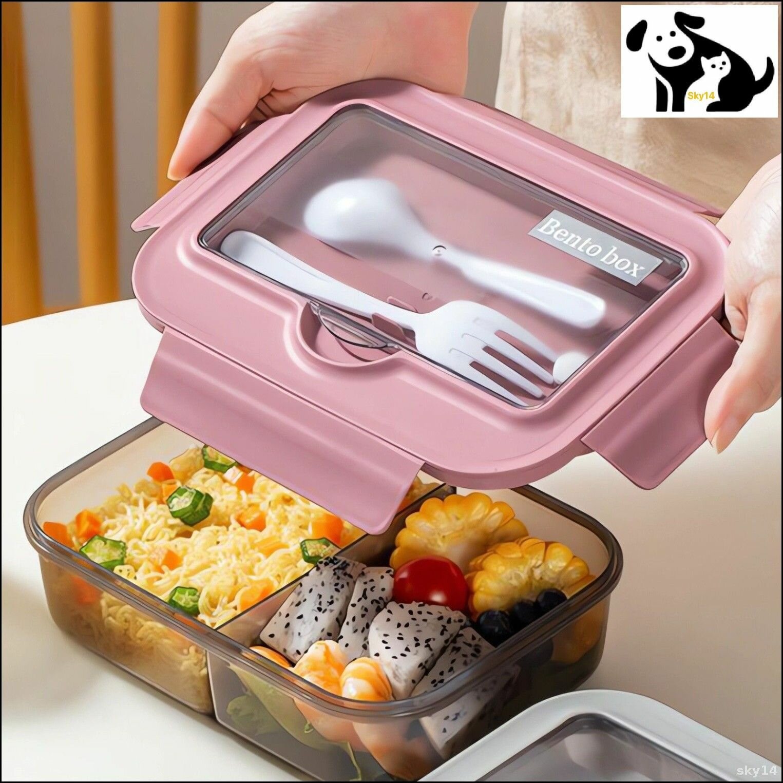 Эксклюзивный розовый контейнер 1000 мл с комплектом приборов