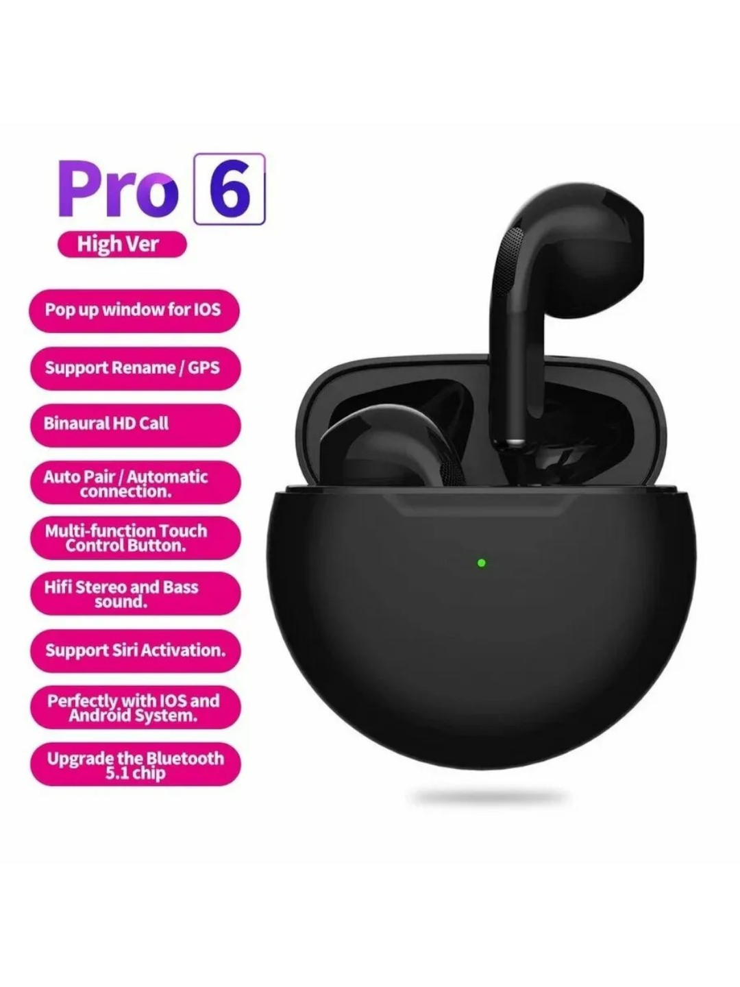 Наушники беспроводные Pro 6, для Android и IOS, Bluetooth 5.0 — фото 1