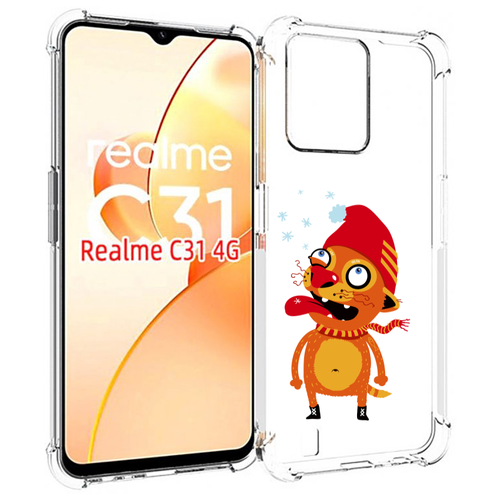 Чехол MyPads Зимний кот для OPPO Realme C31 задняя-панель-накладка-бампер