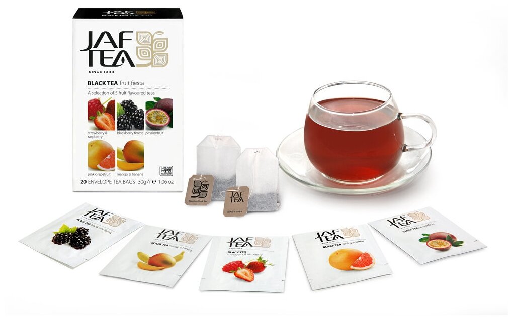 Чай чёрный JAF TEA Fruit Fiesta 20 пакетиков в конвертиках, Ассорти 5 видов