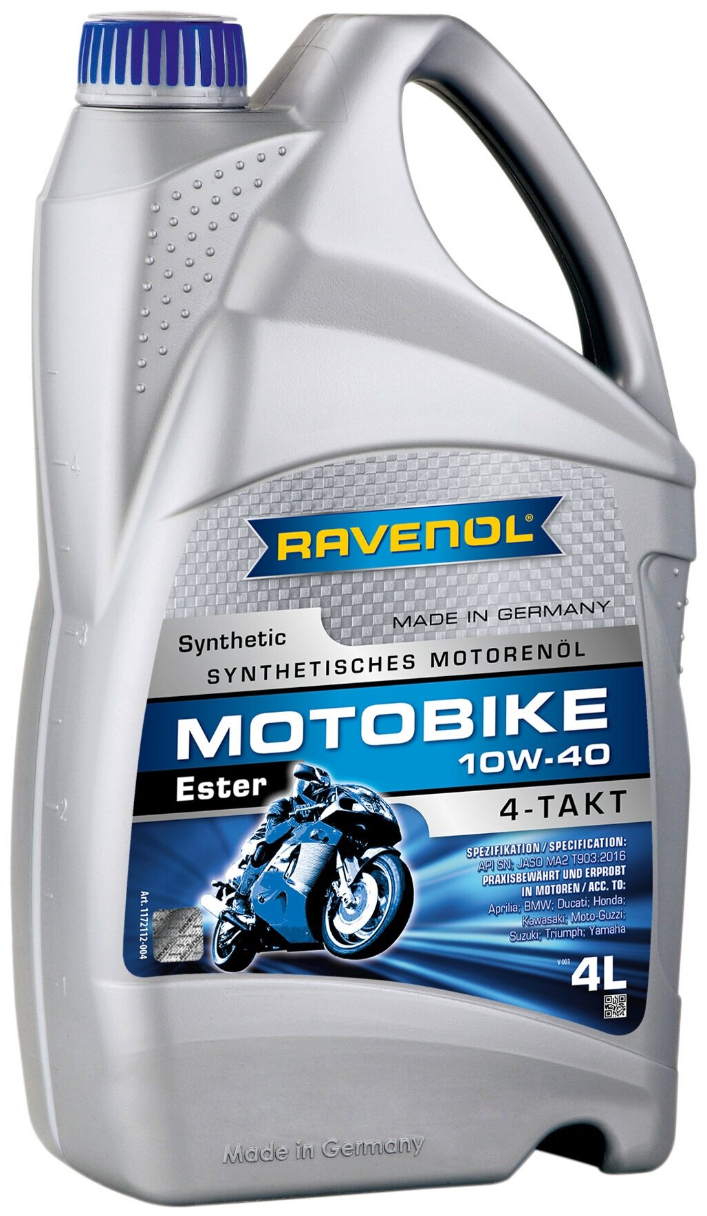 Синтетическое моторное масло RAVENOL Motobike 4-T Ester SAE 10W-40, 4 л